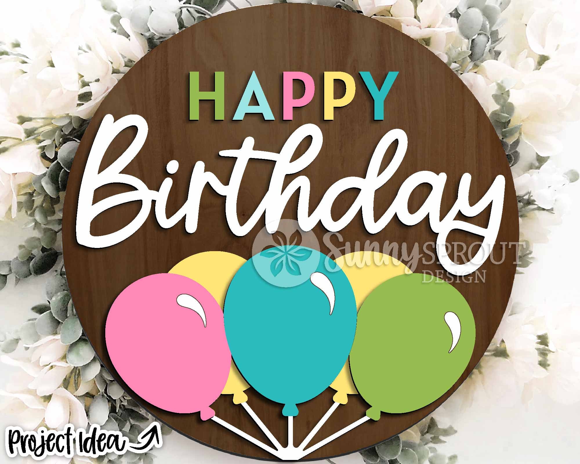 Gelukkige verjaardag ballonnen teken, digitale download, ronde deurhanger  svg, Glowforge laserbestand, Cricut gesneden bestand, verjaardag muur decor  svg - Etsy België, image size:2000x1600