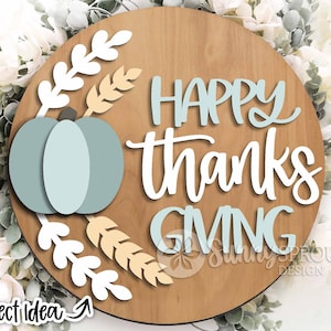 Happy Thanksgiving Floral Pumpkin Sign, digitale download, ronde deurhanger svg, Glowforge laserbestand, Cricut, Thanksgiving decor, herfstbord