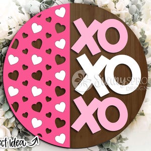 XOXO Vertikales Herz Muster Zeichen, digitaler Download, Runde Türschild svg, Glowforge Laserschnitt-Datei, Cricut, Valentinstag Herz Willkommensschild