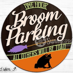 Bezem parkeren rond bord, digitale download, Halloween deurhanger svg, Cricut, silhouetgesneden bestand, Glowforge laserbestand, heks wanddecor