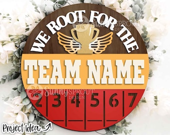 We Root For The Track Team Sign, Digital Download, SVG Laser Cut File, Cricut, Round Door Hanger Design, Personalized Sports Decor