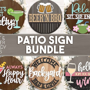 Summer Patio Laser Sign Bundle, Digital download, Round door hanger svg, Glowforge laser file, Cricut cut file, Front door welcome sign
