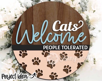 Cats Welcome Humans Tolerated svg, Round door hanger svg, Digital download, Cricut cut file, Silhouette, Glowforge laser file, Cat lover svg
