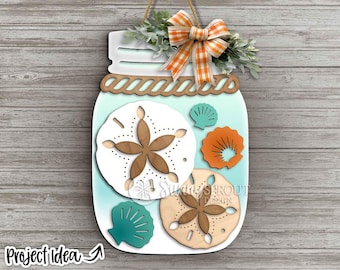 Sand Dollar Muscheln Einmachglas Zeichen, digitaler Download, Türschild SVG, Glowforge Laser geschnitten Datei, Cricut, Strand Ozean Küste Dekor