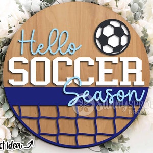 Hallo Fußball Fußball Saison Zeichen, Digitaler Download, Runde Tür Schild, Glowforge Laser-Datei, Cricut, Spieltag Schild, Sport willkommen svg