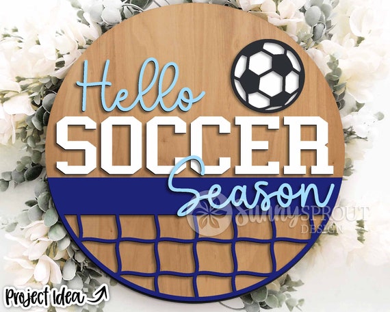 Hello Football Soccer Season Sign, Digital download, Round door hanger svg, Glowforge laser file, Cricut, Game day sign, Sports welcome svg