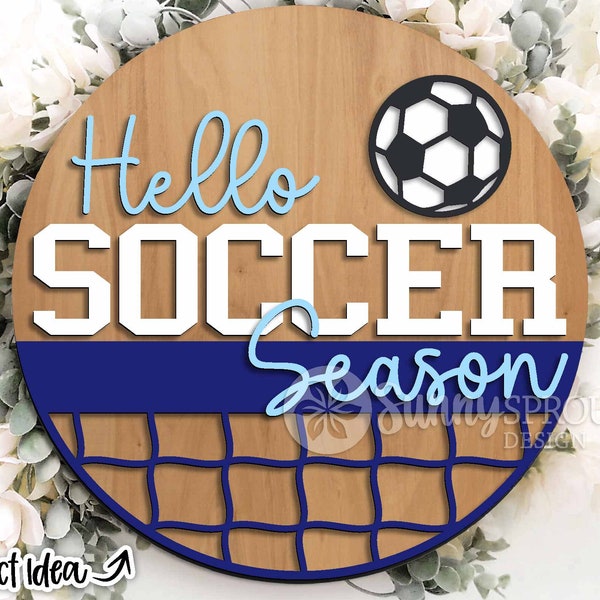 Hello Football Soccer Season Sign, Digital download, Round door hanger svg, Glowforge laser file, Cricut, Game day sign, Sports welcome svg