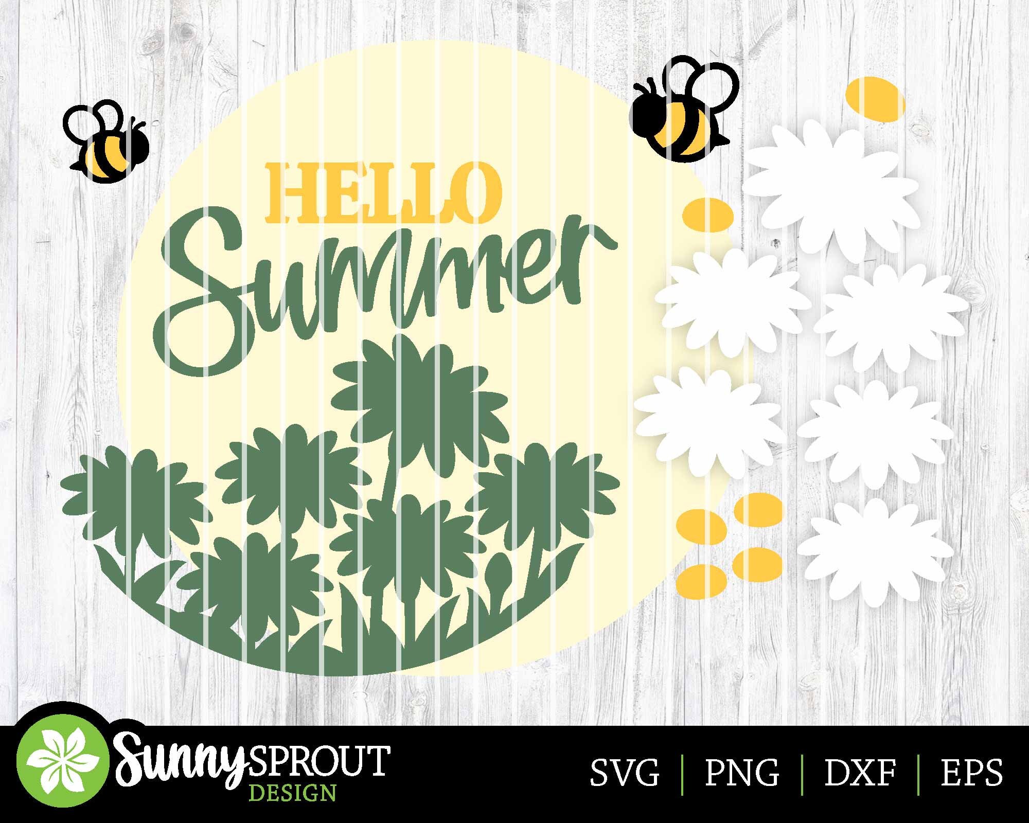 Hello Summer Daisy Bees Sign, Digital Download, SVG Laser Cut File ...