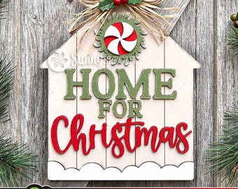 Home For Christmas Shiplap Sign, Digital Download, SVG Laser Cut File, Cricut, Farmhouse Door Hanger Design