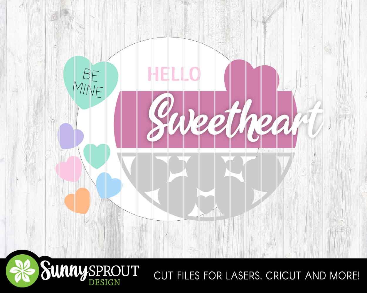 Hello Sweetheart Conversation Hearts Sign, Digital Download, Round