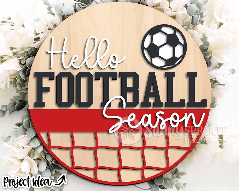 Hello Football Soccer Season Sign, Digital Download, SVG Laser Cut File, Cricut, Round Door Hanger Wall Art Design, Sports Decor image 4
