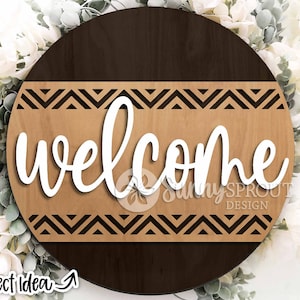 Welkomstbord met geometrisch patroon, digitale download, ronde deurhanger svg, Glowforge lasergesneden bestand, modern patroonteken, decor van de deur van het zuidwesten