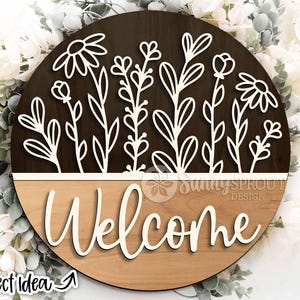 Welcome Wildflowers Sign, Digital download, Round door hanger svg, Glowforge laser file, Cricut cut file, Floral welcome sign, Summer sign