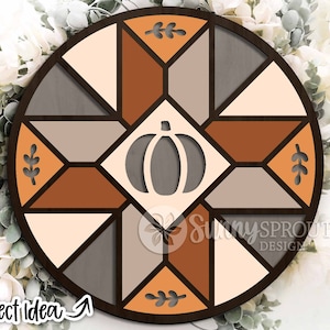 Autumn Barn Quilt Sign, DIGITAL Download, Round door hanger svg, Glowforge laser file, Cricut, Fall pumpkin decor, Thanksgiving sign svg