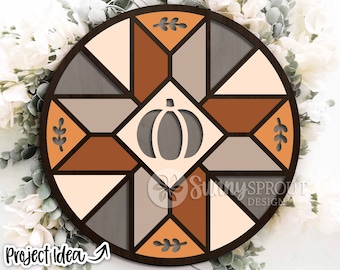 Autumn Barn Quilt Sign, Digital Download, SVG Laser Cut File, Cricut, Round Fall Door Hanger Design, Farmhouse Decor