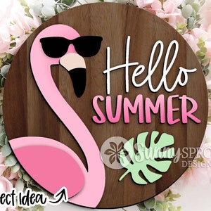 Summer Laser Sign Bundle, Digital download, Round door hanger svg, Glowforge laser file, Cricut, Front door welcome sign, Hello Summer svg image 4