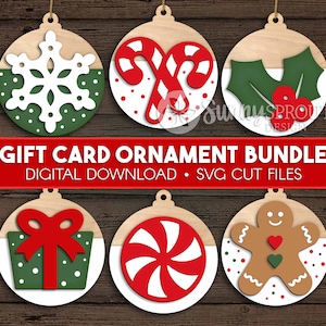 Gift Card Holder Ornament Bundle, Digital download,  SVG laser cut file, Cricut SVG, Holiday gift svg, Round Christmas ornament SVG files