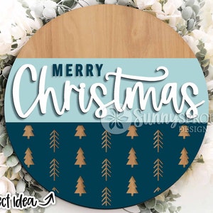 Joyeux Noël arbre moderne signe, téléchargement numérique, accroche-porte rond svg, fichier laser Glowforge, Cricut, décoration hiver svg, signe de Noël