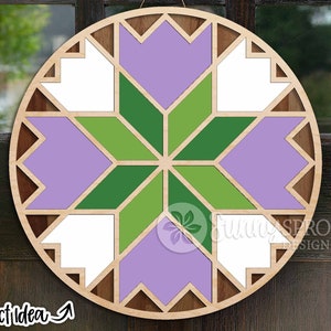 Tulip Barn Quilt Sign, ronde deurhanger svg, Glowforge laserbestand, Cricut, lente wanddecor, bloemen muur teken svg, glas-in-loodpatroon