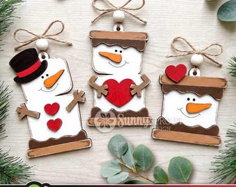 Smores Snowman Ornaments Bundle, Digital Download, SVG Laser Cut File, Cricut, Christmas Marshmallow Designs