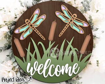 Libelle Willkommensschild, SVG Laser Cut Datei, Cricut, See Camping SVG, Türschild Sommer Türschild
