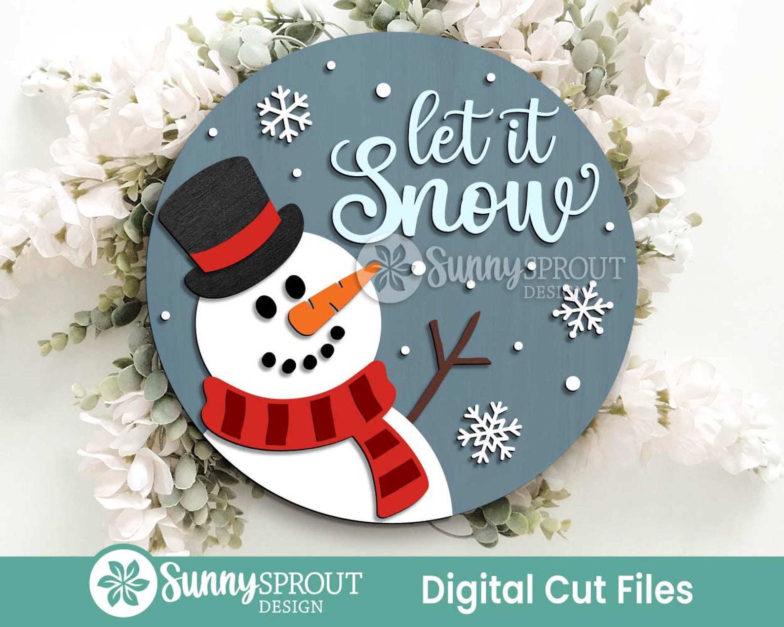 Let It Snow Snowman Sign, Round Door Hanger Svg, Christmas Holiday Sign ...