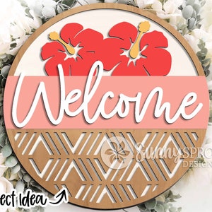 Summer Laser Sign Bundle, Digital download, Round door hanger svg, Glowforge laser file, Cricut, Front door welcome sign, Hello Summer svg image 7