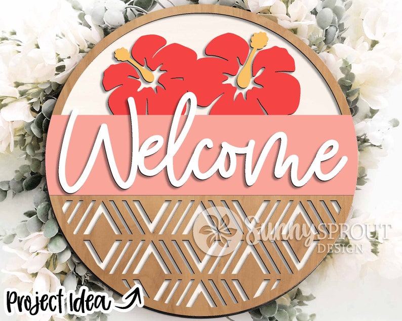 Summer Laser Sign Bundle, Digital download, Round door hanger svg, Glowforge laser file, Cricut, Front door welcome sign, Hello Summer svg image 7