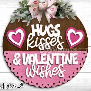 Signe de câlins, de bisous et de voeux de la Saint-Valentin, téléchargement numérique, accroche-porte rond svg, fichier laser Glowforge, Cricut, bienvenue pour la Saint-Valentin, décoration coeur