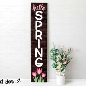 Bonjour printemps tulipes svg, svg de signe de porche, téléchargement numérique, svg de bienvenue de printemps, fichier de coupe Cricut, Silhouette, Glowforge, signe svg de porte d'entrée