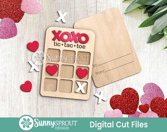 XOXO Tic Tac Toe Valentine's Day Card, Digital Download, Svg Laser Cut File, Cricut, DIY Craft for Kids