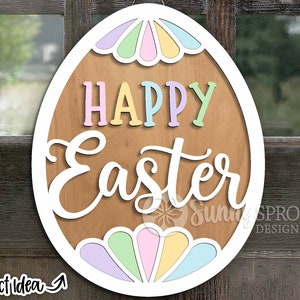 Signe d'oeuf de Pâques joyeux, téléchargement numérique, accroche-porte SVG, fichier laser Glowforge, fichier de coupe Cricut SVG, panneau de bienvenue de printemps