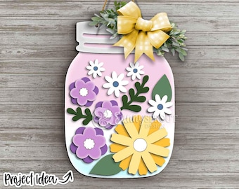 Frühlingsblume Einmachglas Zeichen, digitaler Download, Türschild SVG, Glowforge Laser geschnitten Datei, Cricut, Frühling Sommer Blumenmuster