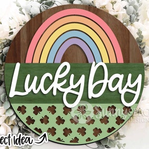 Letrero de arcoíris para el Día de la Suerte, descarga digital, colgador de puerta redondo SVG, archivo cortado con láser Glowforge, archivo SVG de Cricut, letrero de bienvenida del Día de San Patricio