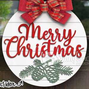 Ramo de pinheiro de Feliz Natal, download DIGITAL, enfeite de porta redondo svg, arquivo de corte a laser Glowforge, Cricut, svg de inverno, decoração de Natal