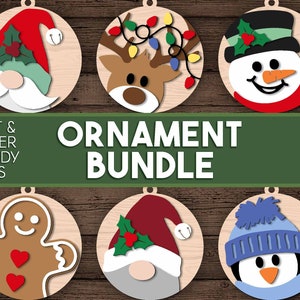Lot de décorations de Noël, téléchargement numérique, fichier laser Glowforge, fichier de coupe Cricut, Silhouette, boules de Noël svg, père Noël, bonhomme de neige png