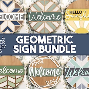 Geometric Laser Sign Bundle, Digital download, Round door hanger svg, Glowforge laser file, Cricut cut file, Front door welcome sign svg