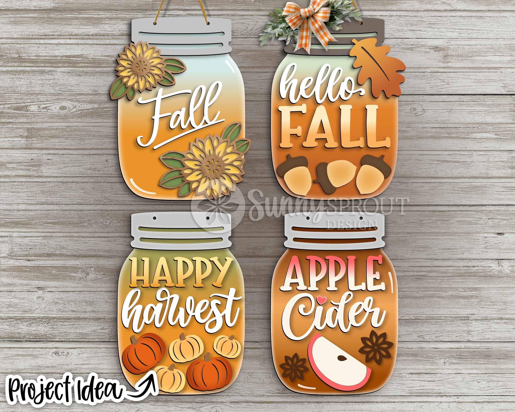 Fall Mason Jar Sign Bundle, Door Hanger Svg, Glowforge Laser Cut File ...