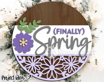 Letrero con estampado de flores de primavera, descarga digital, archivo SVG para corte láser, Cricut, diseño de colgador de puerta redondo