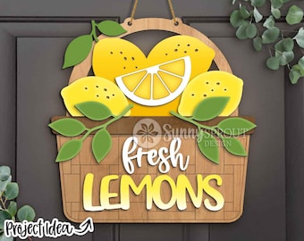 Frische Zitronen Korb Zeichen, digitaler Download, SVG Laser geschnitten Datei, Cricut, Sommer Tür Schild Wand Dekor Design