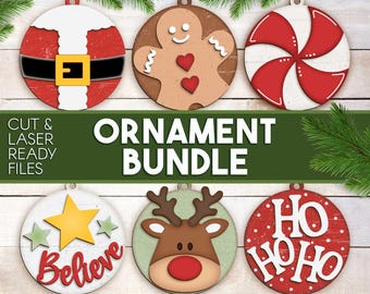Christmas Ornament Bundle, Digital download, SVG laser cut file, Cricut, Santa gingerbread man reindeer design
