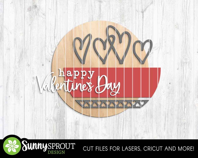 Happy Valentine's Day Heart Sign, Digital Download, SVG Laser Cut File, Cricut, Round Door Hanger Wall Art Design, Valentine's Day Decor image 3