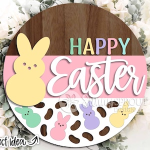 Signe de joyeux Pâques lapin Jelly Bean, téléchargement numérique, accroche-porte rond svg, fichier laser Glowforge, Cricut, panneau de bienvenue de Pâques, décoration de printemps