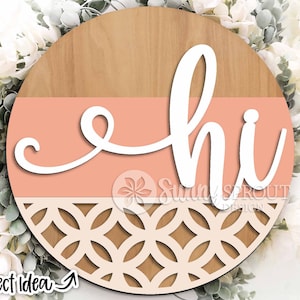 Salut signe géométrique moderne, téléchargement numérique, accroche-porte rond svg, fichier découpé au laser Glowforge, modèle moderne de bienvenue, décor de porte de ferme