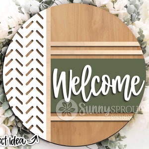 Welcome Vertical Pattern Sign, Digital download, Round door hanger svg, Glowforge laser cut file, Modern pattern sign, Farmhouse door decor