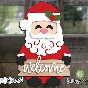 Design de cabide de porta de boas-vindas do Papai Noel, download DIGITAL, arquivo de corte a laser Glowforge, placa de boas-vindas de inverno svg, placa de Natal, decoração de feriado