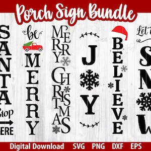 Paquete SVG de letrero navideño para porche, 6 diseños, archivo de corte Cricut, archivo de corte Silhouette, letrero vertical para porche, archivos de decoración navideña para porche