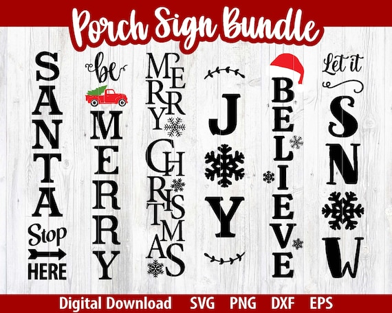Christmas Porch Sign SVG Bundle, 6 designs, Cricut cut file, Silhouette cut file, Porch leaner vertical sign svg, Holiday porch decor files