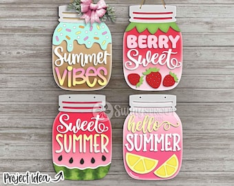 Summer Mason Jar Sign Bundle, Türschild SVG, Glowforge Laserschnittdatei, Cricut, Sommer-Wanddekorschild
