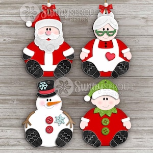 Sitting Christmas Ornament Bundle, Digital download, SVG laser cut file, Holiday gift SVG, Christmas tree ornament SVG, North Pole Santa